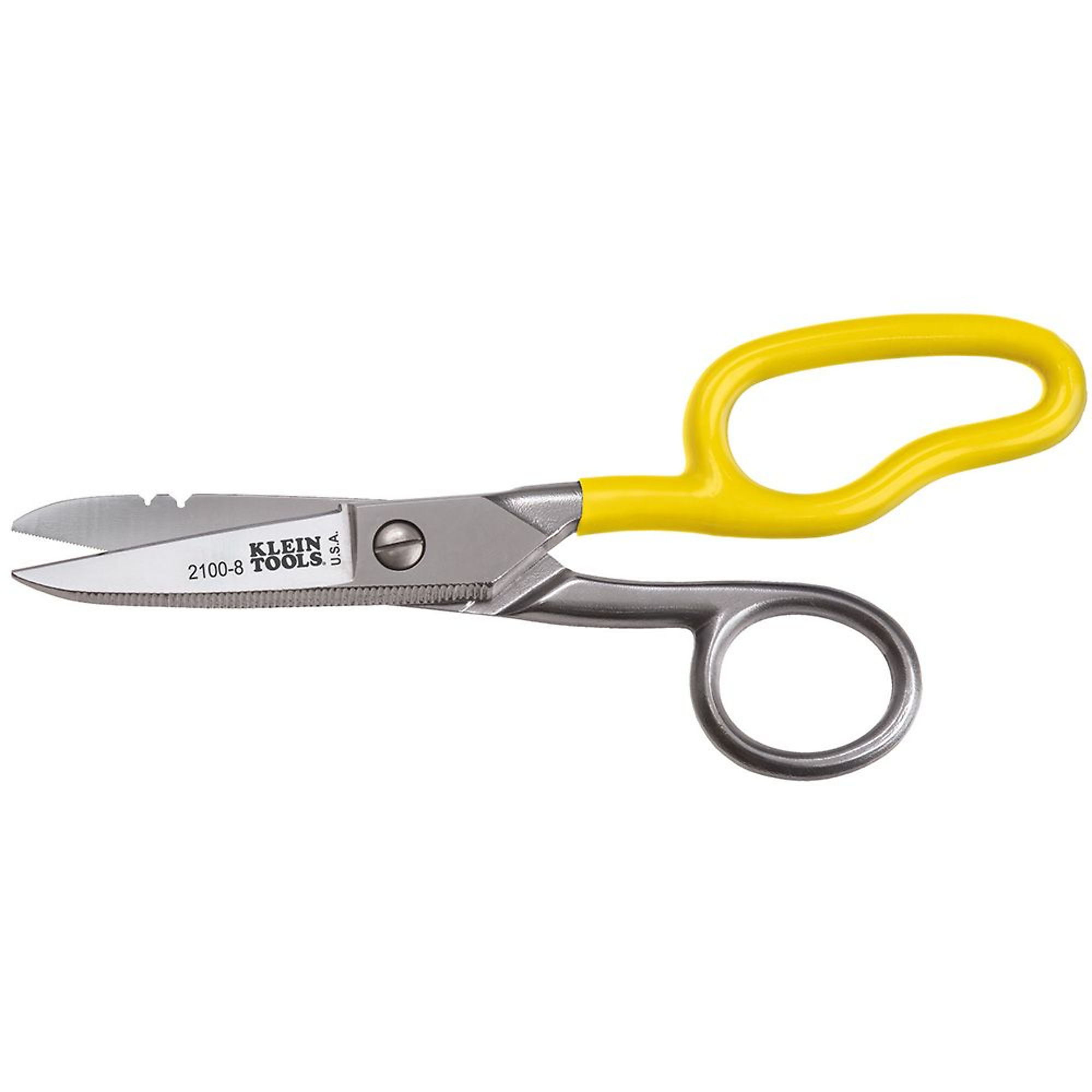 Klein Tools Free-Fall Electrician Snips — Stainless Steel, Wire Stripping Notches, Model# 2100-8